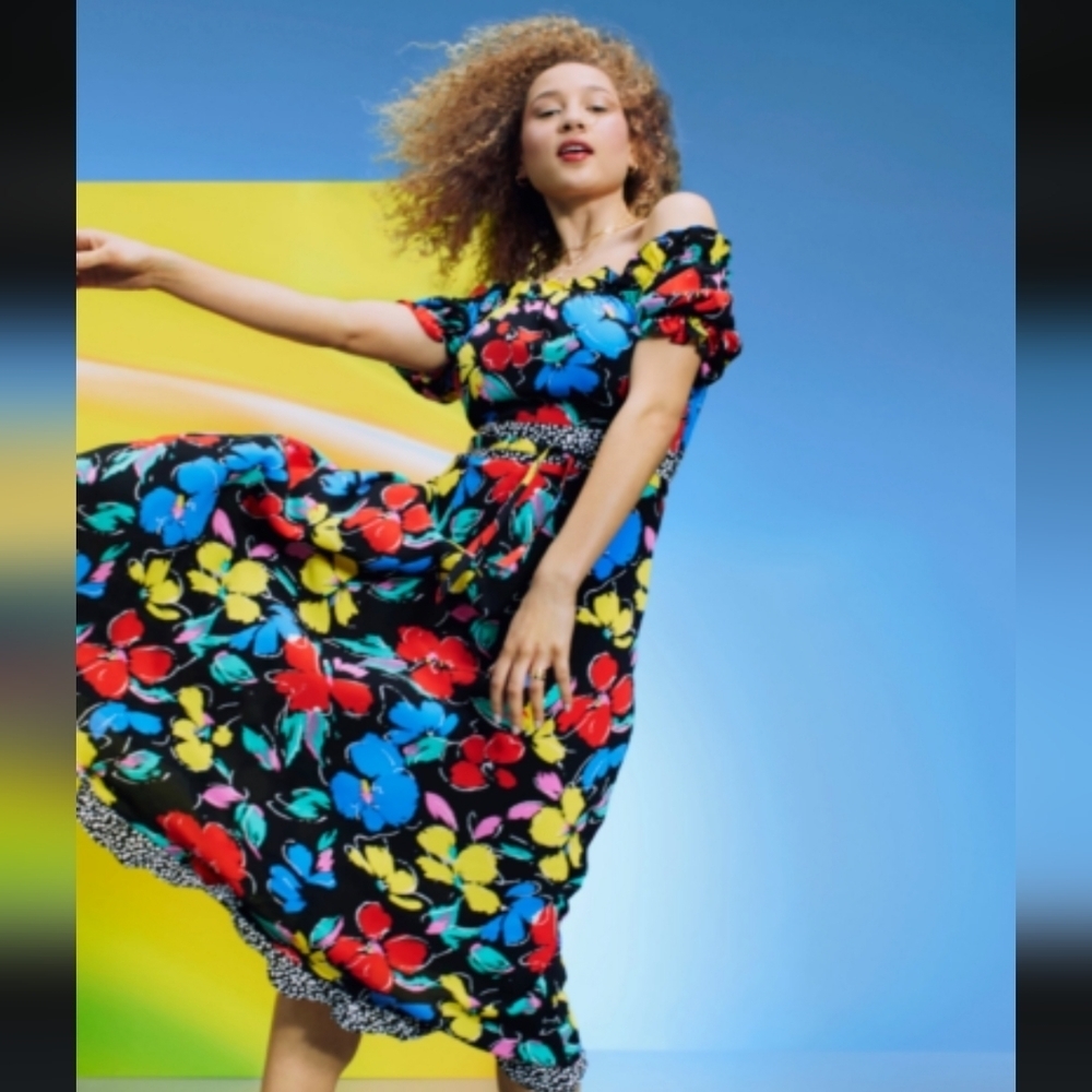 NWT RIXO X Target Ruffled Peasant Maxi Dress Size 2